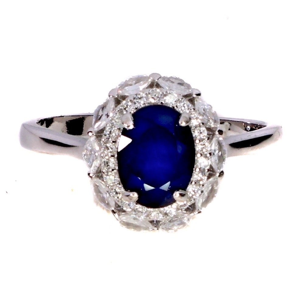 Sold!! Stunning Natural Blue Sapphire w/ Zircon Halo 925 Sterling Silver Sz 8.25